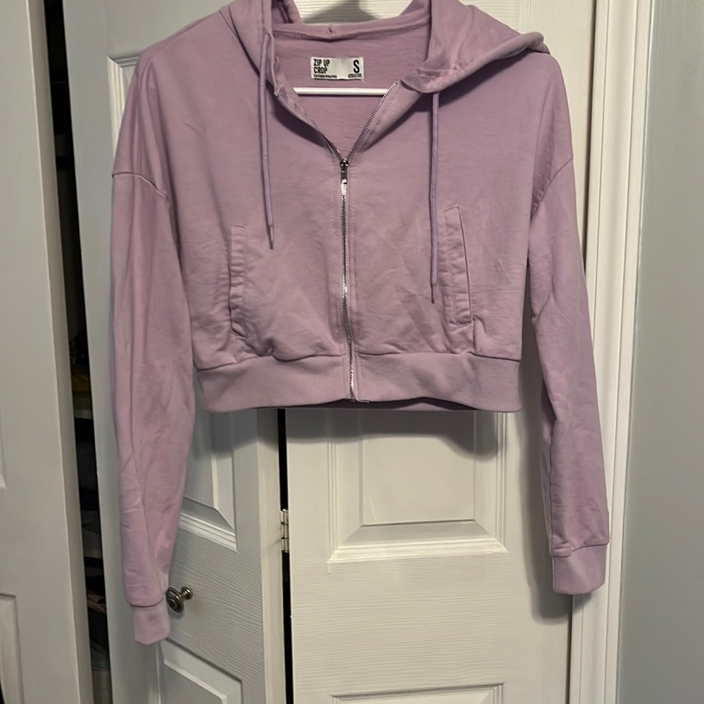Purple Cropped Zip Up Hoodie